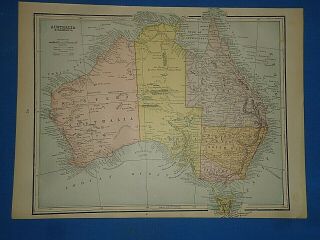 Vintage 1891 Australia & Tasmania Old Antique Atlas Map 51419