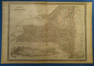 Vintage 1885 York State Map Old Antique Johnson 