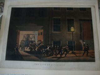 Large Folio Currier & Ives Print 1854: The Life Of A Fireman