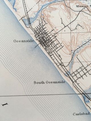Large Vintage 1898 (1955 reprint) Map of Oceanside,  CA USGS Topo map (17 x 21) 2