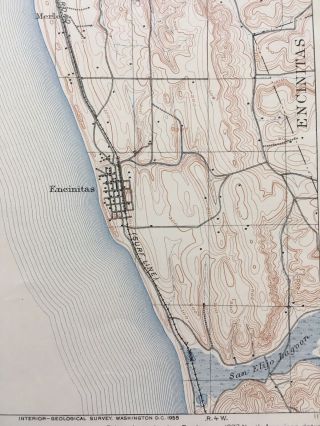 Large Vintage 1898 (1955 reprint) Map of Oceanside,  CA USGS Topo map (17 x 21) 3