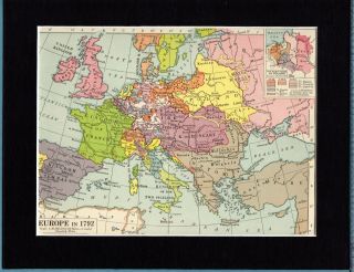 Antique Map Europe In 1792 1935 Mounted 80,  Years Old