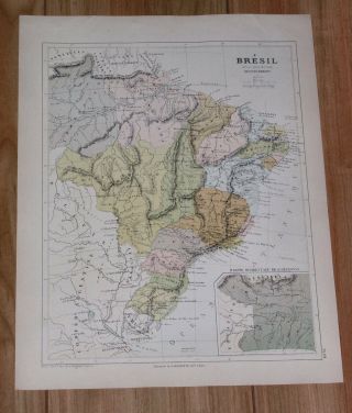 1878 Antique Map Of Brazil / South America