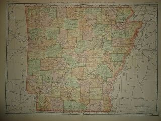 Vintage 1894 Arkansas Map Old Antique Large Folio Size Atlas Map