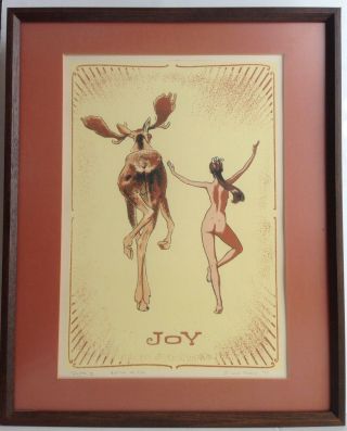 Framed Whimsical Elk Limited Edition Print By W.  D.  Berry Signed & Numbered 1975