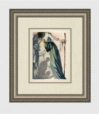 Authentic 1960 Salvador Dali Woodcut " The Spirit Questions Dante " Framed