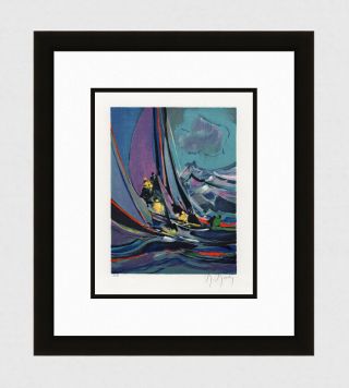 Gorgeous Marcel Mouly Yacht Race Hand Signed Lithograph Framed Artist Proof