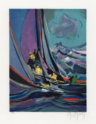 Gorgeous Marcel Mouly Yacht Race Hand Signed Lithograph Framed Artist Proof 2