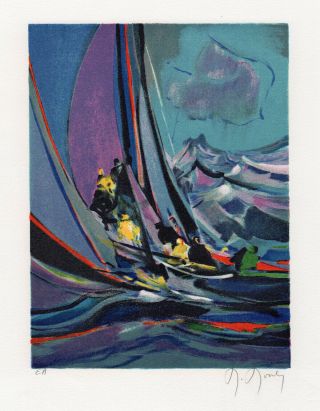 Gorgeous Marcel Mouly Yacht Race Hand Signed Lithograph Framed Artist Proof 3