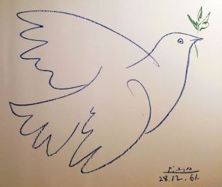 Pablo Picasso Colombe De La Paix Signed And Dated Dove 56x38 Cm Lithograph
