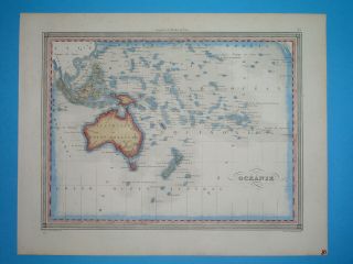 1846 Map Australia Oceania Sydney Zealand Guam Hawaii Papua Samoa