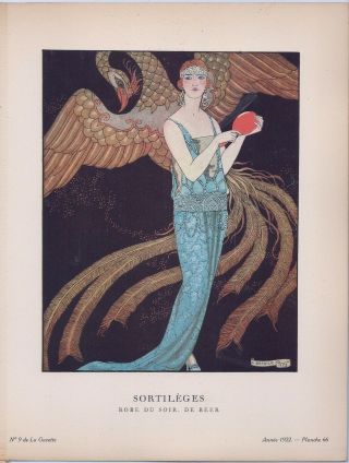 George Barbier Gazette Du Bon Ton,  " Sortileges: Robe Du Soir,  De Beer "