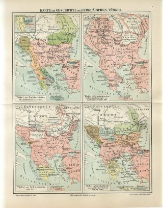 1895 European Turkey Ottoman Empire Antique Map
