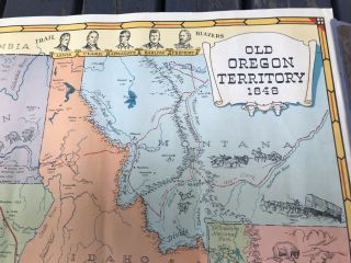 Vintage 1848 Oregon Territory Map Pictorial Lewis & Clark Centennial 1948 Rare 3