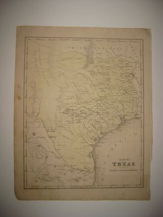 Early Vintage Antique 1853 Texas Handcolored Map Unusual Shape Unformed