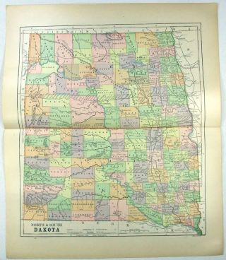 1891 Map Of North & South Dakota By Hunt & Eaton.  Antique