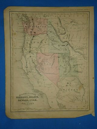 Vintage 1869 Washington - Utah - Arizona Territory Map Old Antique Map