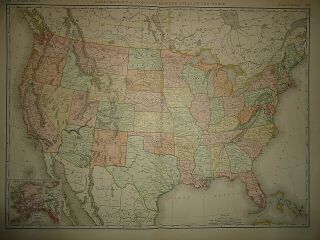 Vintage 1894 United States Map Old Antique Large Folio Size Atlas Map