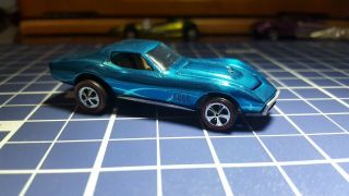 Restored Hot Wheels Redline - 1968 - Custom Corvette - Aqua Or Windex Blue Car