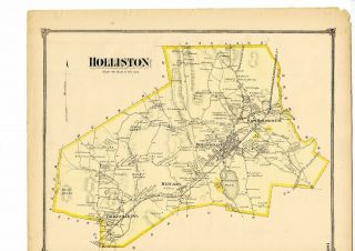 1875 Map Of Holliston,  Mass.  From Beers Atlas Of Middlesex County W/family Names
