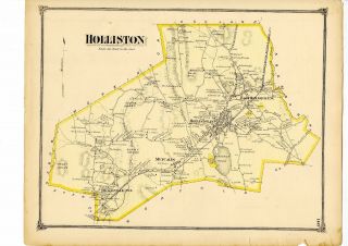 1875 Map of Holliston,  Mass.  from Beers Atlas of Middlesex County w/family names 2