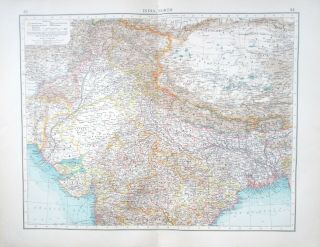 Map Of Northern India.  1900.  Nepal.  Tibet.  Punjab.  Kashmir.  Rajputana