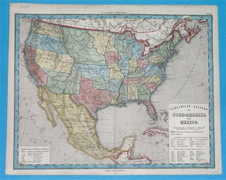 1860 Rare Map Texas United States Florida York California Georgia