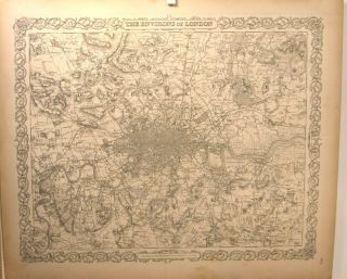 Antique 1859 Steel Engraving Map Of London England Colton 
