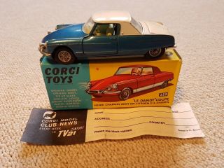 Blue Corgi Toys 259 " Le Dandy " Coupe Citroen Chassis - Minty - Box 1960s