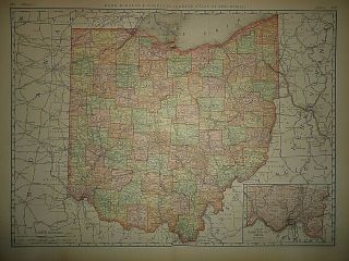 Vintage 1894 Ohio Map Old Antique Large Folio Size Atlas Map