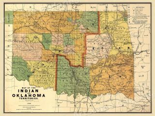 1892 Indian Territory Historic Vintage Style Oklahoma Wall Map - 18x24