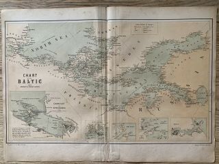 1854 Chart Of The Baltic Sea St.  Petersburg Riga Reval Insets Large Antique Map