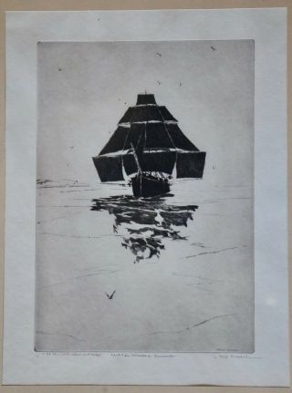 Philip Kappel Pencil - Signed 1927 Drypoint/Etching With Stunsails Alow and Aloft 2