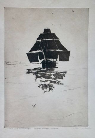 Philip Kappel Pencil - Signed 1927 Drypoint/Etching With Stunsails Alow and Aloft 3