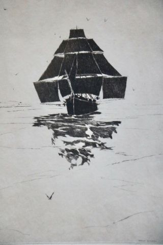 Philip Kappel Pencil - Signed 1927 Drypoint/Etching With Stunsails Alow and Aloft 4