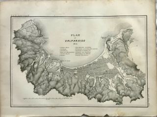 Map Antique Litho,  Us Naval Expedition,  Plan Of Valparaiso,  Chile,  1855