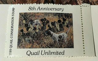 1989 Quail Unlimited Stamp & Print Bracketted by Herb Booth 801/1500 Signed 5