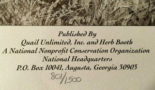 1989 Quail Unlimited Stamp & Print Bracketted by Herb Booth 801/1500 Signed 6