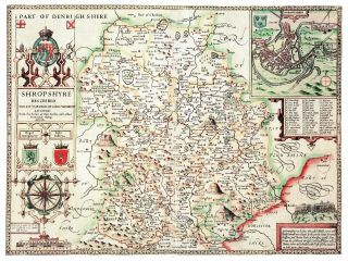 A Large Print Of A 17th.  Century Map Of Shropshire,  App.  14 X11 Inches.