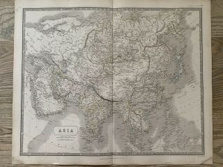 1844 Asia Large Hand Coloured Antique Map From Johnston 