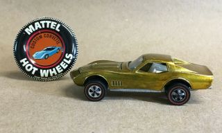 Hot Wheels Redline Custom Corvette & Medallion - Gold With White Interior - Usa