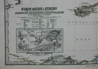 antique map MIDDLE EAST,  TURKEY,  CYPRUS,  SYRIA,  ARMENIA,  Stieler,  1886 3
