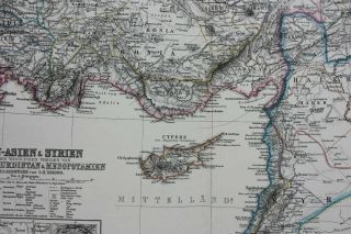 antique map MIDDLE EAST,  TURKEY,  CYPRUS,  SYRIA,  ARMENIA,  Stieler,  1886 7
