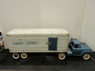 Vintage Structo Express Truck & Trailer Blue White W/ Rocket Graphics Metal Toy