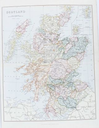 Old Antique Map Scotland Shetland Orkneys C1880 