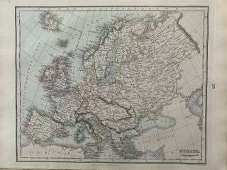 1853 Europe Antique Hand Coloured Map By Alexander Findlay