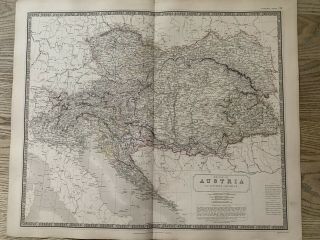 1844 Austria Hungary Hand Coloured Antique Map From Johnston 
