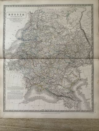 1844 Russia Large Hand Coloured Antique Map From Johnston 