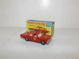 Matchbox Trans.  S/f No.  59a Ford Galaxie Fire Chief Car Mi Hard To Find Early Box