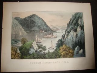 Rare Hand Colored Currier & Ives Folio Print C.  1869: Hudson River - Crow Nest